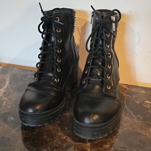 NOBO Black Leather Combat Boots